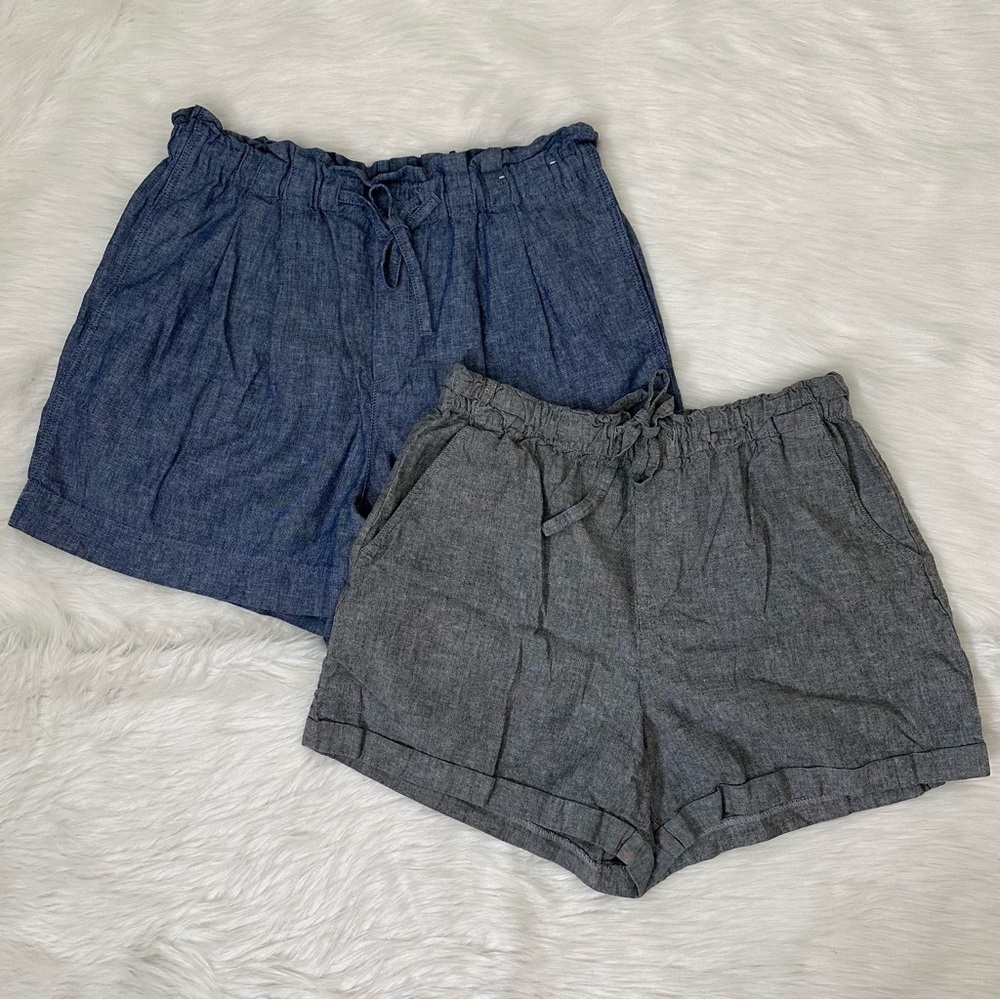 Uniqlo BUNDLE (2) Linen Blend Gray Blue Drawstring Shorts, Sz Medium